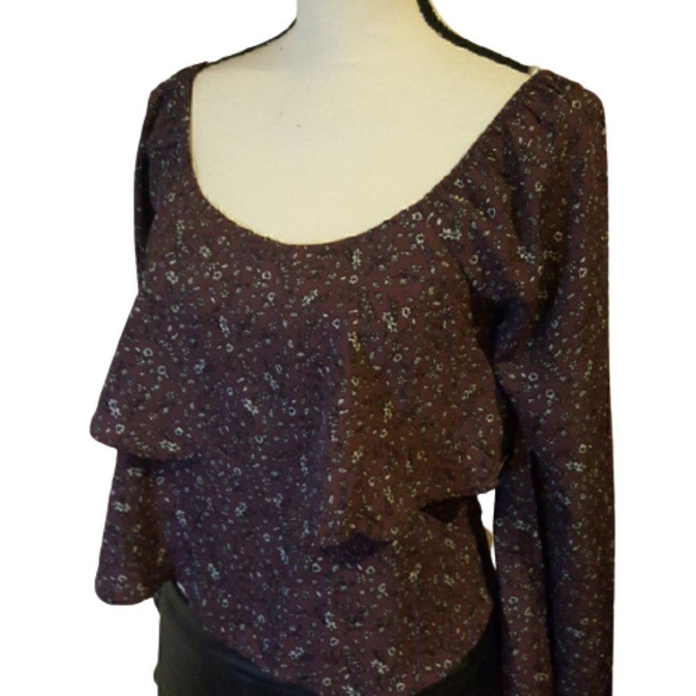 ♡♡♡Le Lis Womens Purple Ruffled Peasant Top Blouse size Small - Picture 4 of 10